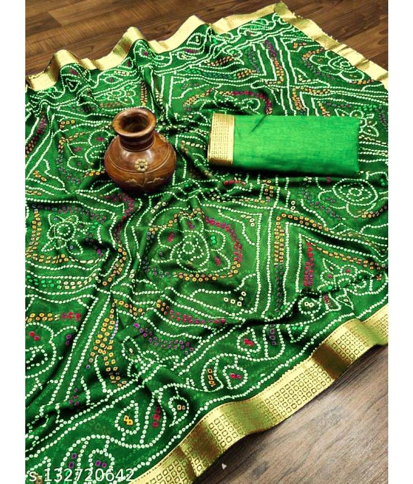 Dnyanada Chiffon Printed Saree With Unstitched Blouse Piece ( Green ) Dnyanada Chiffon Printed Saree With Unstitched Blouse Piece ( Green )