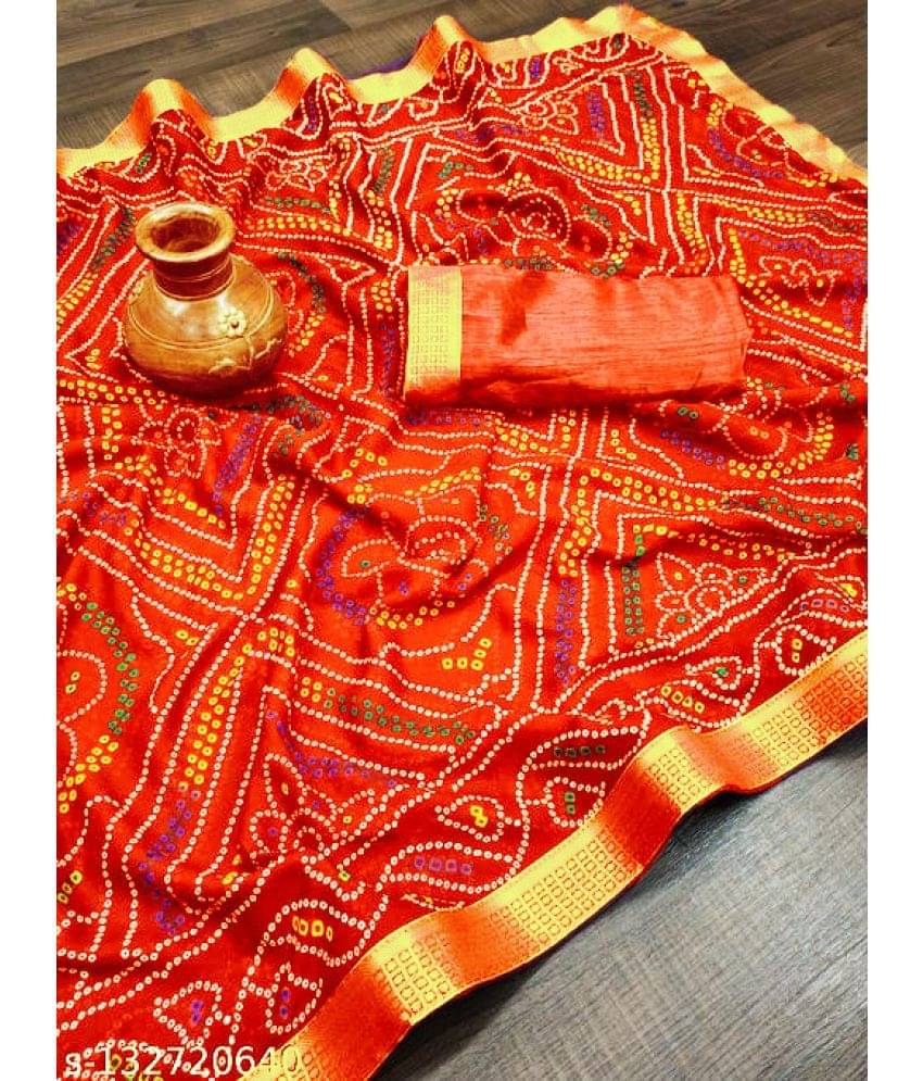 Dnyanada Chiffon Printed Saree With Unstitched Blouse Piece ( Orange ) Dnyanada Chiffon Printed Saree With Unstitched Blouse Piece ( Orange )