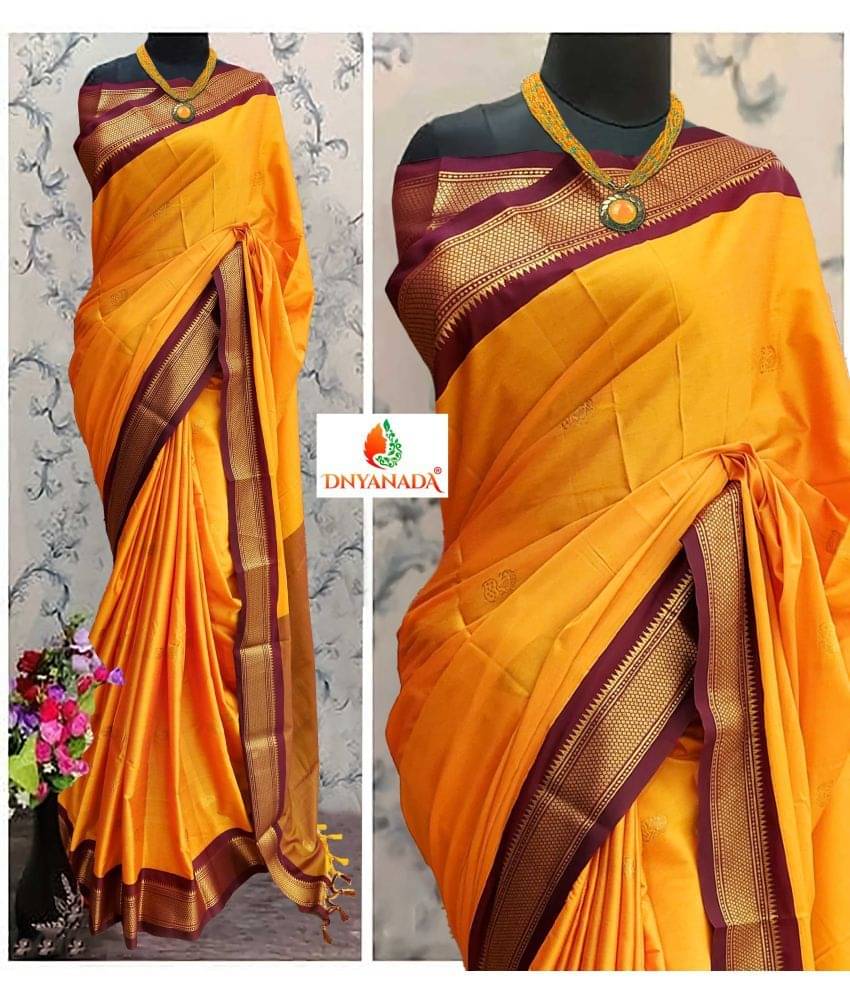 Dnyanada Cotton Silk Embellished Saree With Unstitched Blouse Piece ( Orange )     			Dnyanada Cotton Silk Embellished Saree With Unstitched Blouse Piece ( Orange )