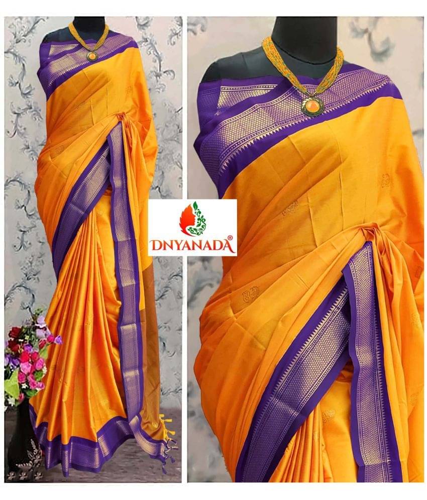     			Dnyanada Cotton Silk Embellished Saree With Unstitched Blouse Piece ( Orange )