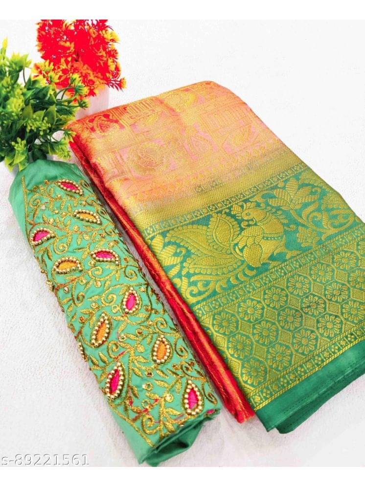 Dnyanada Kanjivaram Embellished Saree With Unstitched Blouse Piece ( LightBLue )     			Dnyanada Kanjivaram Embellished Saree With Unstitched Blouse Piece ( LightBLue )