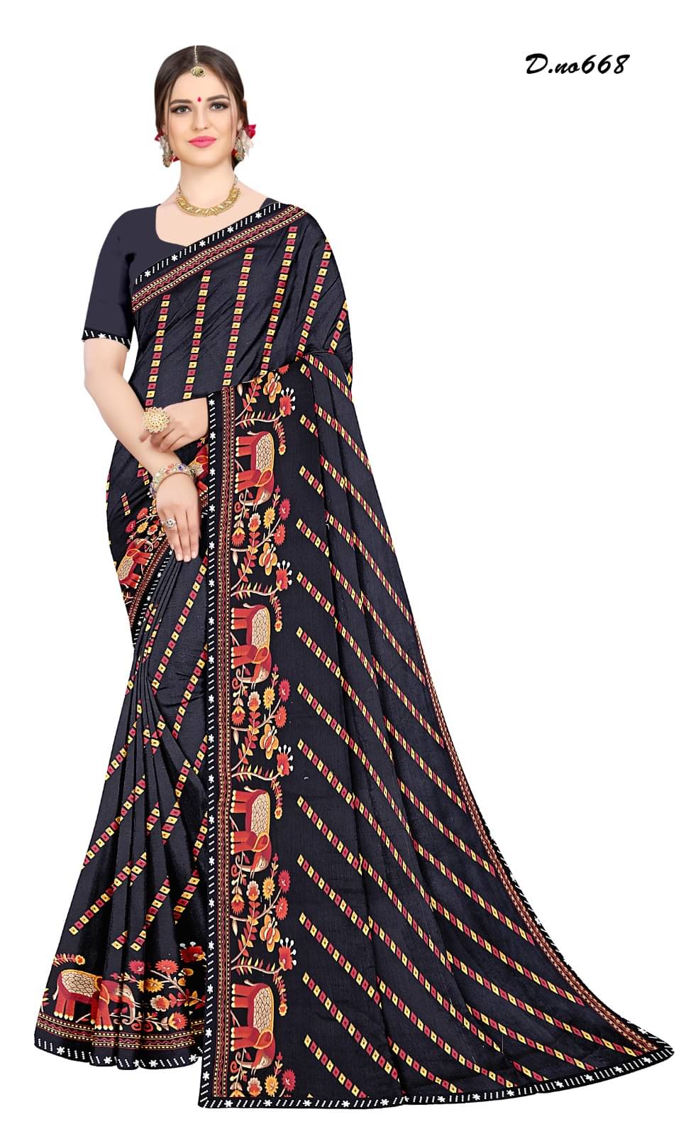 Dwarkapuri Fashion Georgette Printed Saree With Unstitched Blouse Piece ( Black ) Dwarkapuri Fashion Georgette Printed Saree With Unstitched Blouse Piece ( Black )