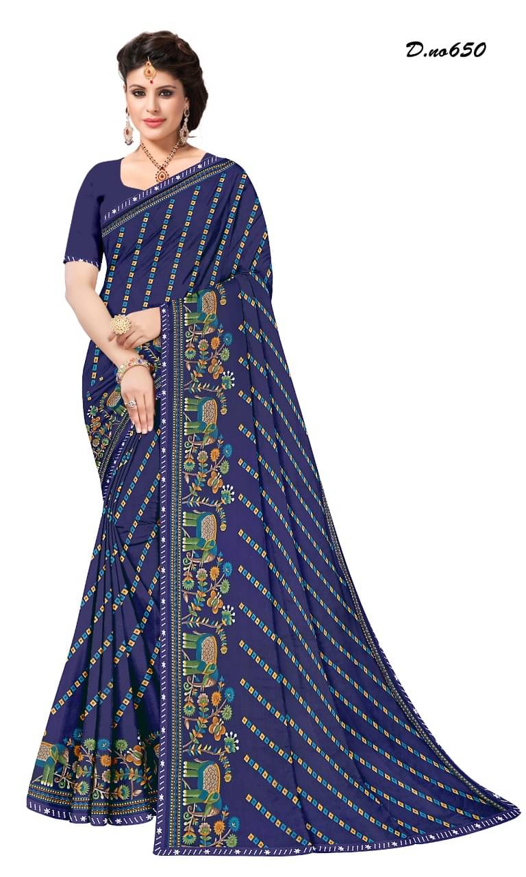     			Dwarkapuri Fashion Georgette Printed Saree With Unstitched Blouse Piece ( Blue )