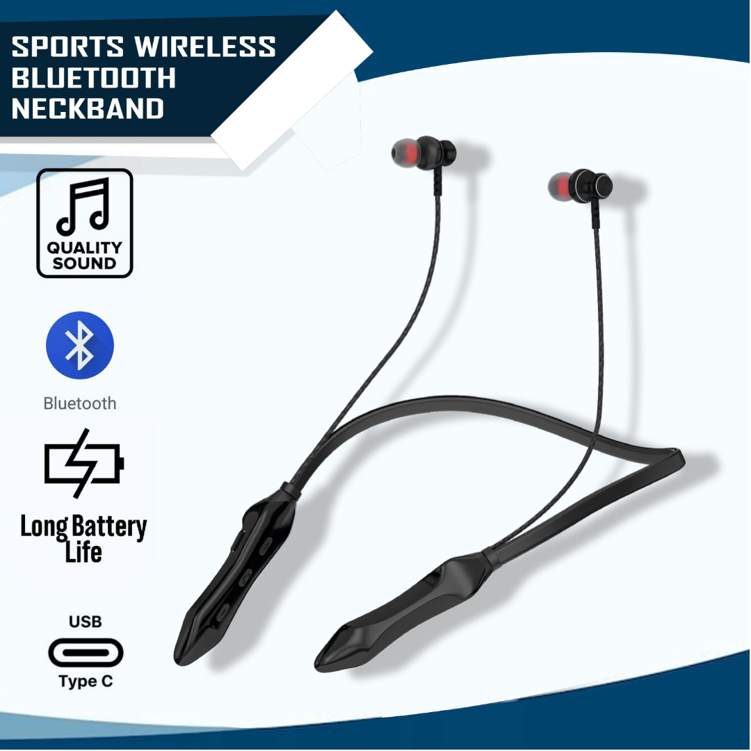     			Ergonomic Bluetooth Neckband with Vibration Alerts, Enhanced Bass, Noise Reduction, Fast Charging, Dual Device Connectivity, and Soft Silicone Build