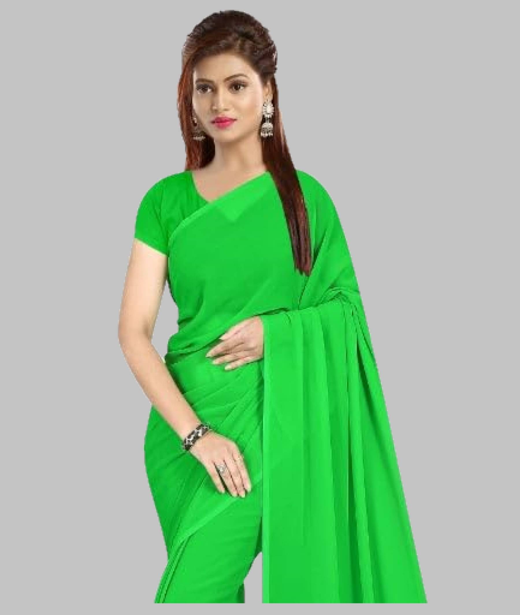     			Fabkart Georgette Dyed Saree With Unstitched Blouse Piece ( Green,Mint Green )