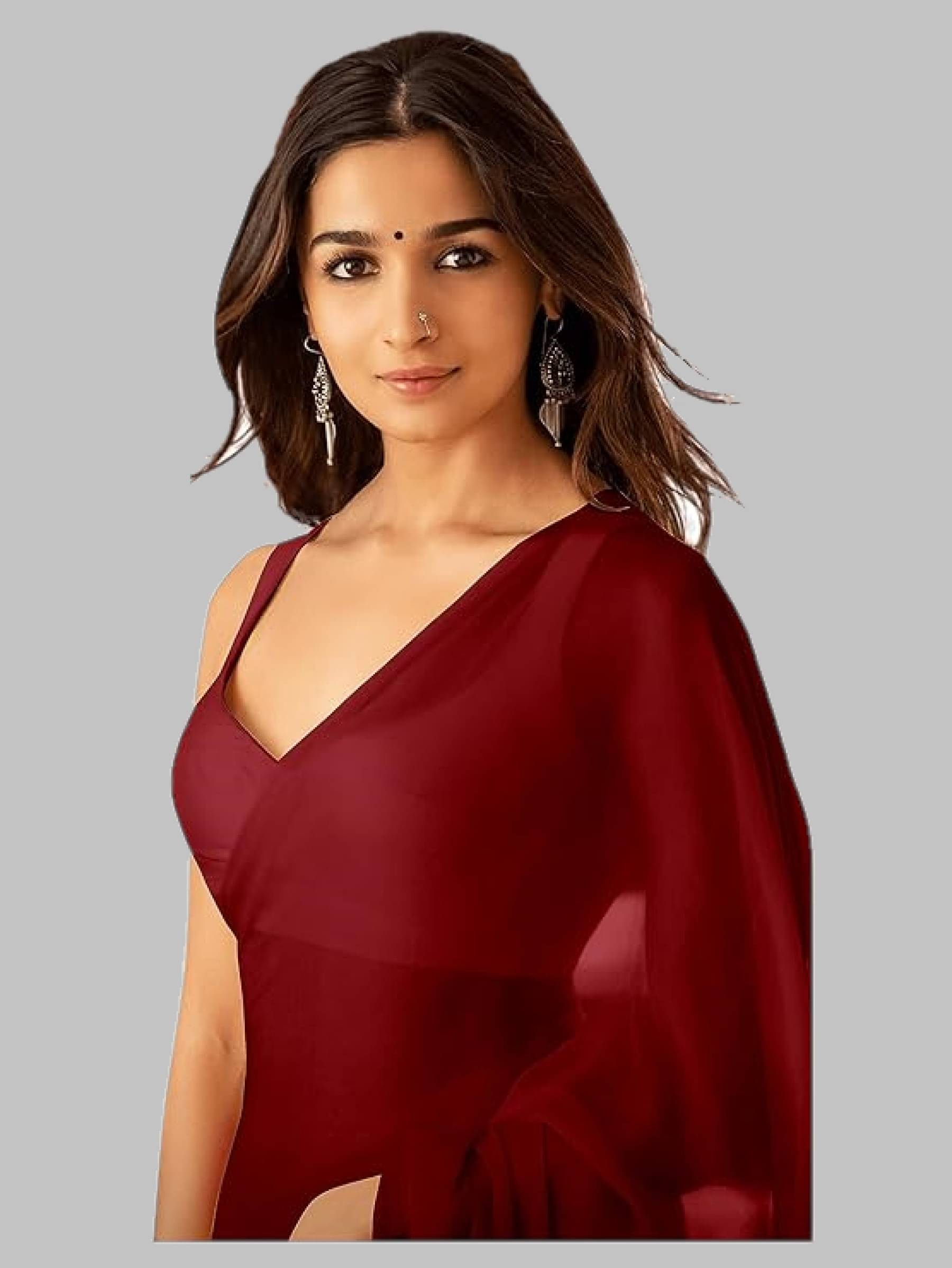 Fabkart Georgette Solid Saree With Unstitched Blouse Piece ( Maroon ) Fabkart Georgette Solid Saree With Unstitched Blouse Piece ( Maroon )