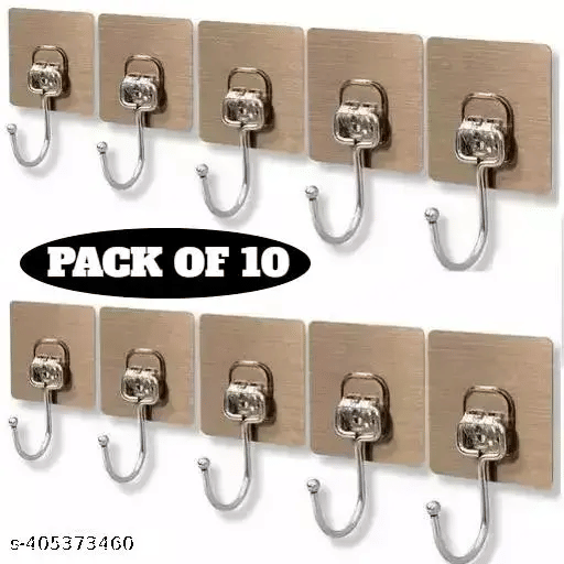     			Golden Hook 10 Pack Large Heavy Duty Stainless Steel Adhesive Hooks – Waterproof, Strong, Damage-Free Wall Hooks for Towels, Coats & Accessories – Kitchen, Bathroom, Home & Office Organization