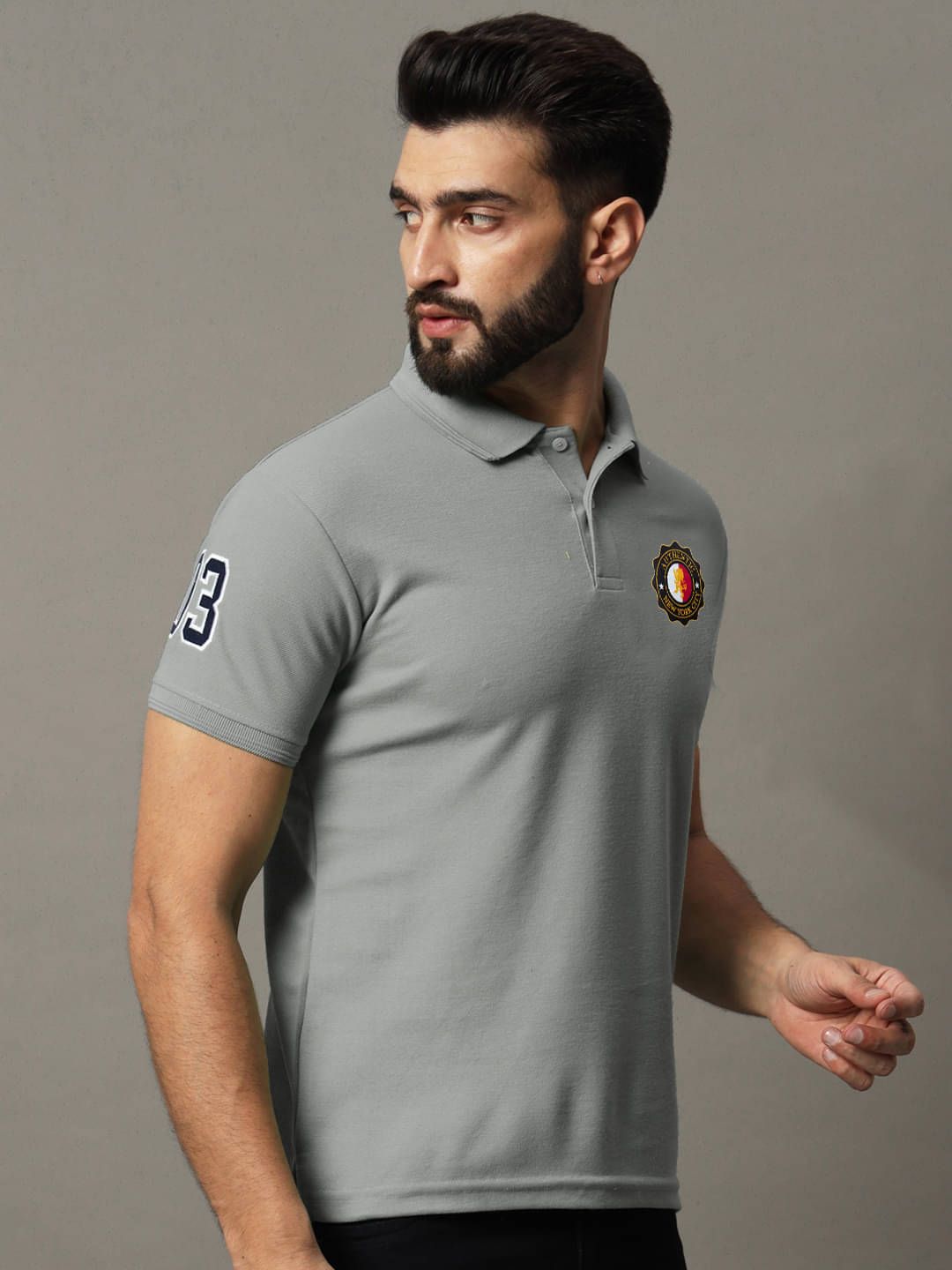     			Hushbucks Men Cotton Blend Regular Fit Printed Polo T Shirt ( Grey )