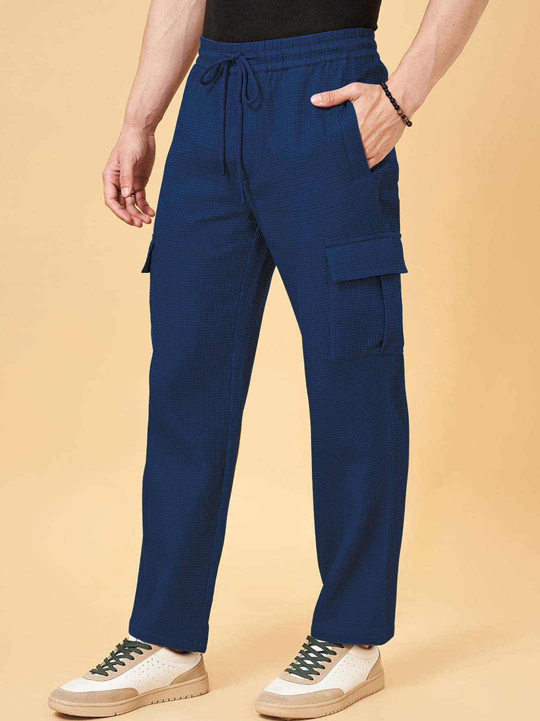     			INDICLUB Loose Flat Men's Cargos - Blue ( Pack of 1 )