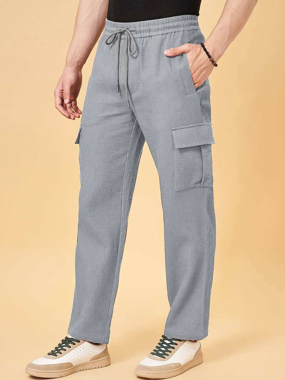     			INDICLUB Loose Flat Men's Cargos - Grey ( Pack of 1 )