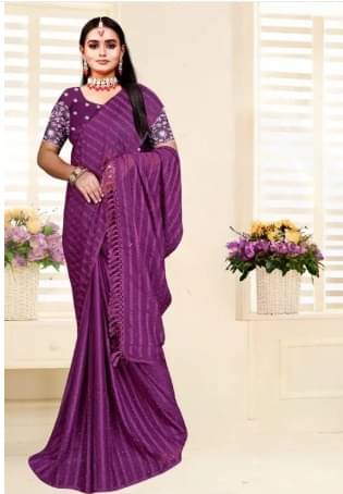 JASHALFAB Chiffon Embellished Saree With Unstitched Blouse Piece ( Purple ) JASHALFAB Chiffon Embellished Saree With Unstitched Blouse Piece ( Purple )
