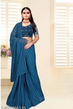 JASHALFAB Chiffon Embellished Saree With Unstitched Blouse Piece ( Navy Blue )     			JASHALFAB Chiffon Embellished Saree With Unstitched Blouse Piece ( Navy Blue )