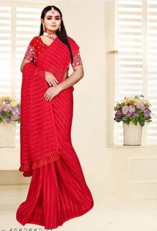     			JASHALFAB Chiffon Embellished Saree With Unstitched Blouse Piece ( Red )