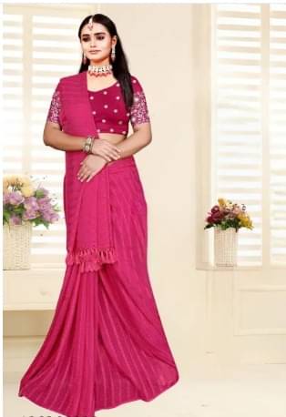     			JASHALFAB Chiffon Embellished Saree With Unstitched Blouse Piece ( Pink )