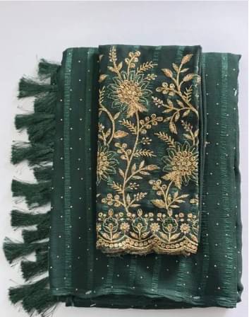 JASHALFAB Chiffon Embellished Saree With Unstitched Blouse Piece ( Green ) JASHALFAB Chiffon Embellished Saree With Unstitched Blouse Piece ( Green )