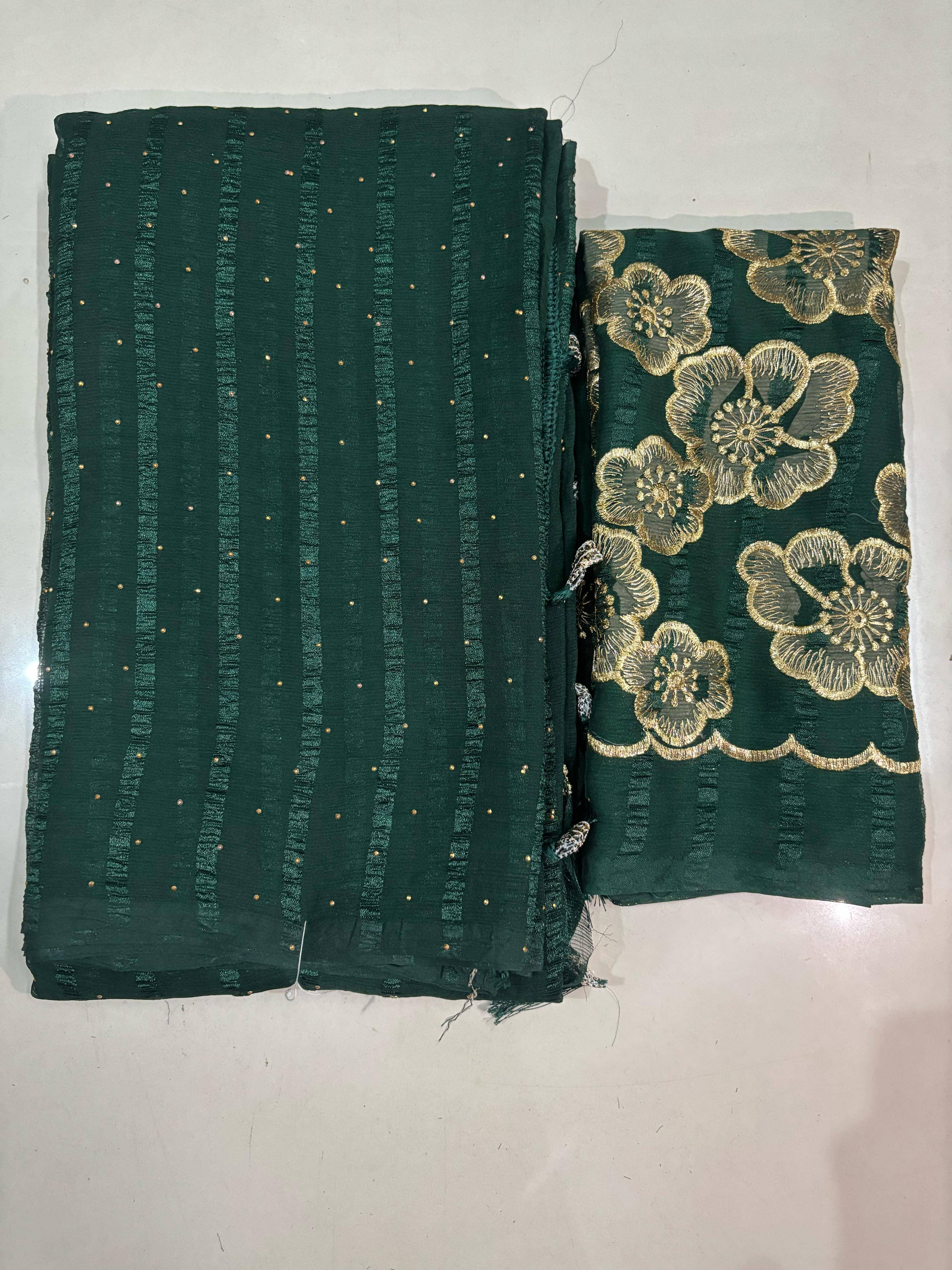 JASHALFAB Chiffon Embellished Saree With Unstitched Blouse Piece ( Green ) JASHALFAB Chiffon Embellished Saree With Unstitched Blouse Piece ( Green )