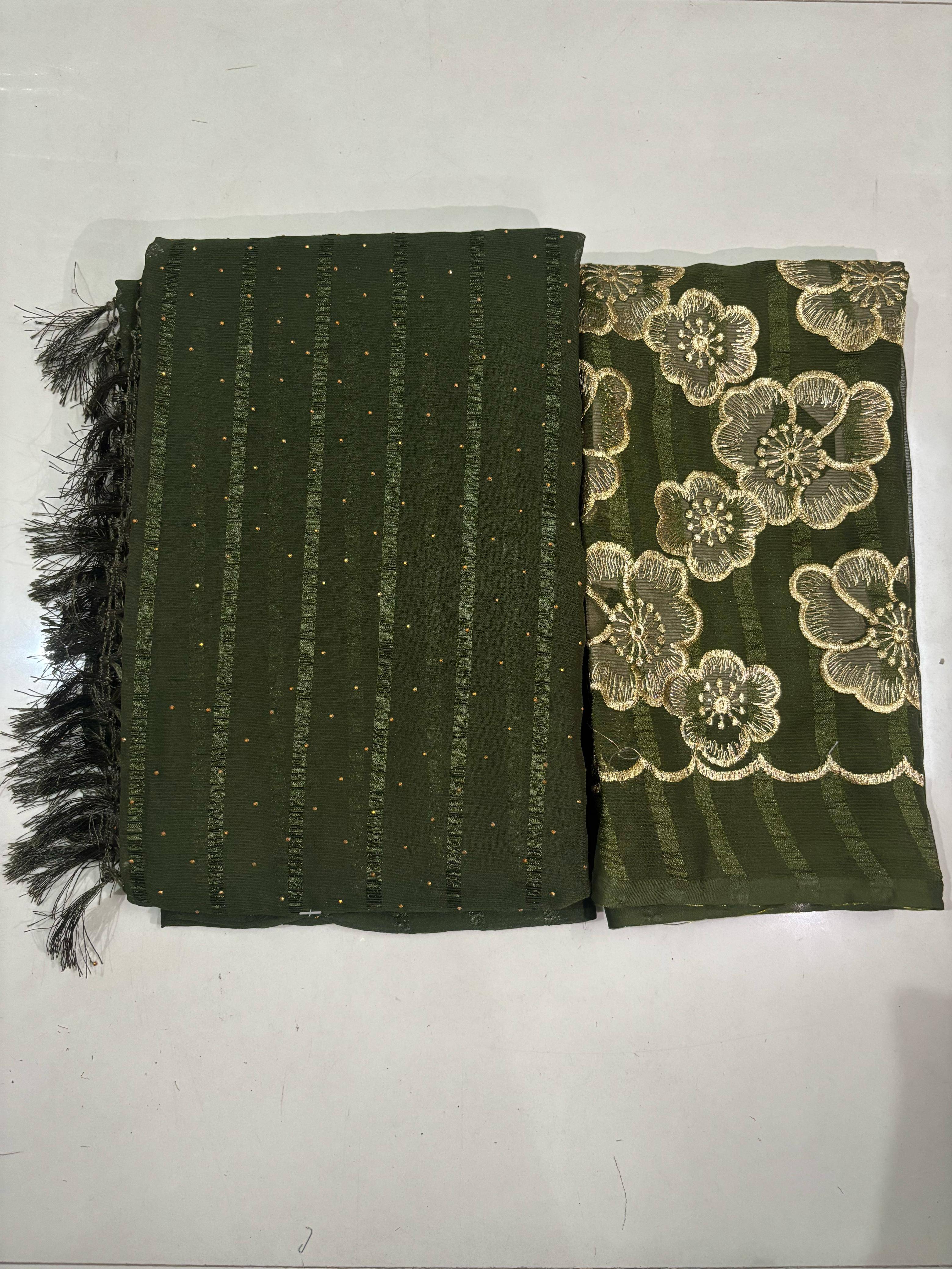JASHALFAB Chiffon Embellished Saree With Unstitched Blouse Piece ( Green ) JASHALFAB Chiffon Embellished Saree With Unstitched Blouse Piece ( Green )