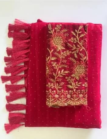     			JASHALFAB Chiffon Embellished Saree With Unstitched Blouse Piece ( Pink )