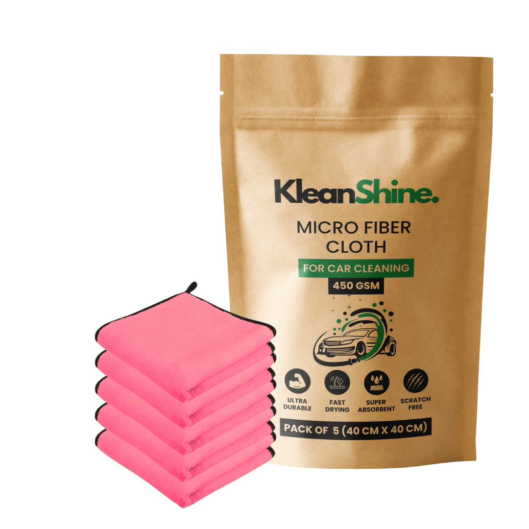     			KLEANSHINE Pink 450 GSM Microfiber Cloth For Automobile ( Pack of 5 )