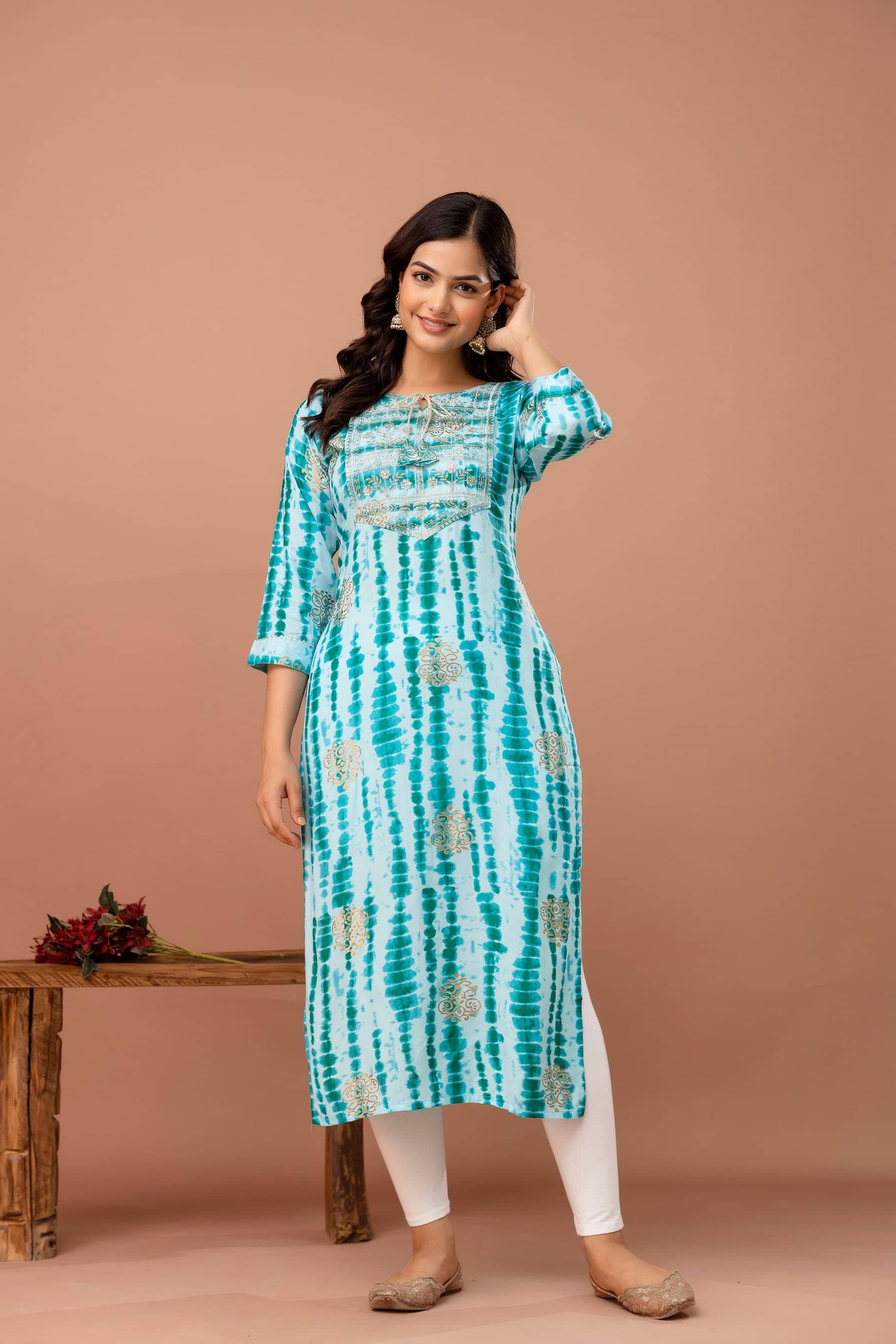 Kapadia Women Rayon Dyed Straight Kurti ( Turquoise ) - Kurtis, Tunics | Buy online on ZillyBuy