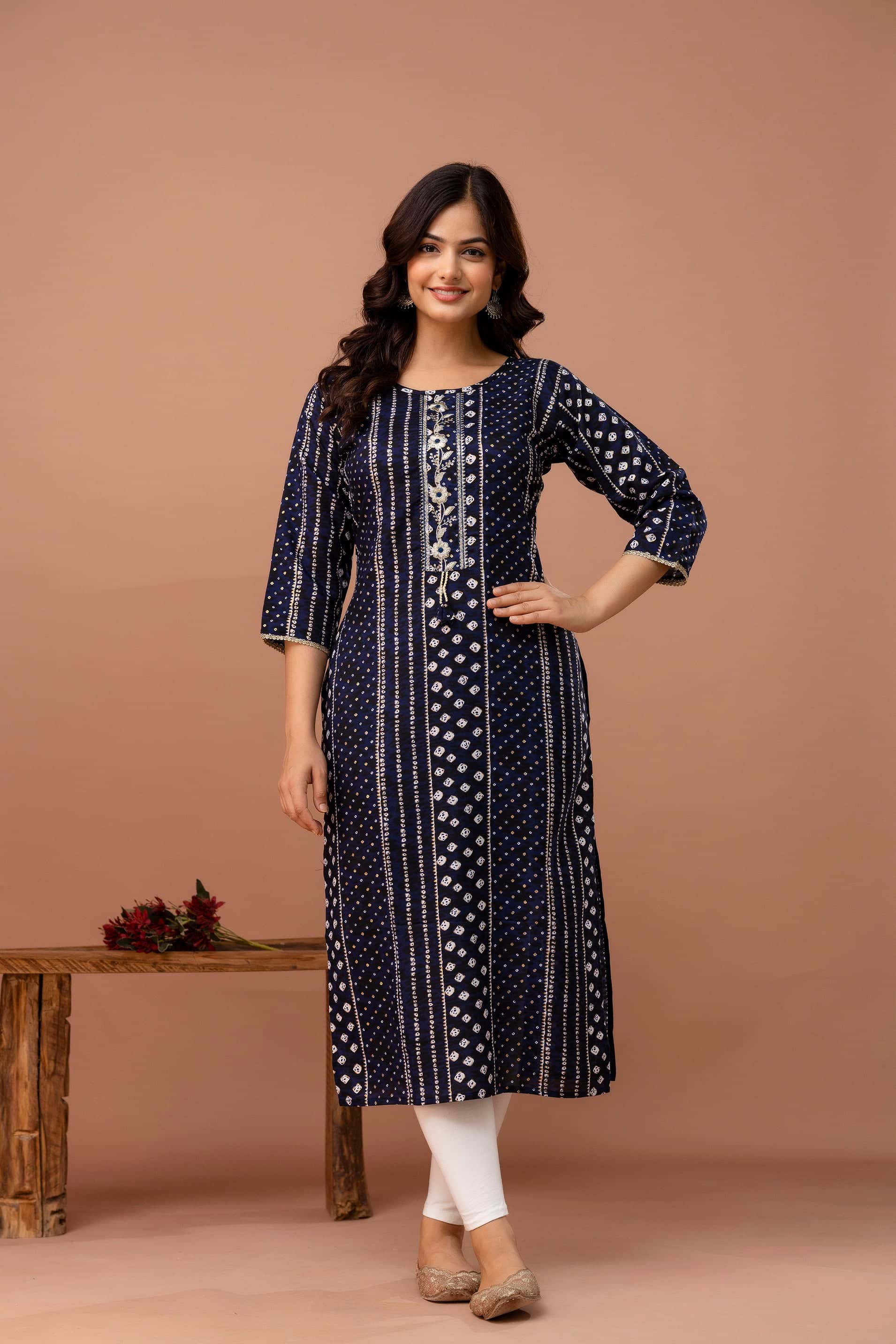 Kapadia Women Rayon Embroidered Straight Kurti ( Navy Blue ) - Kurtis, Tunics | Buy online on ZillyBuy