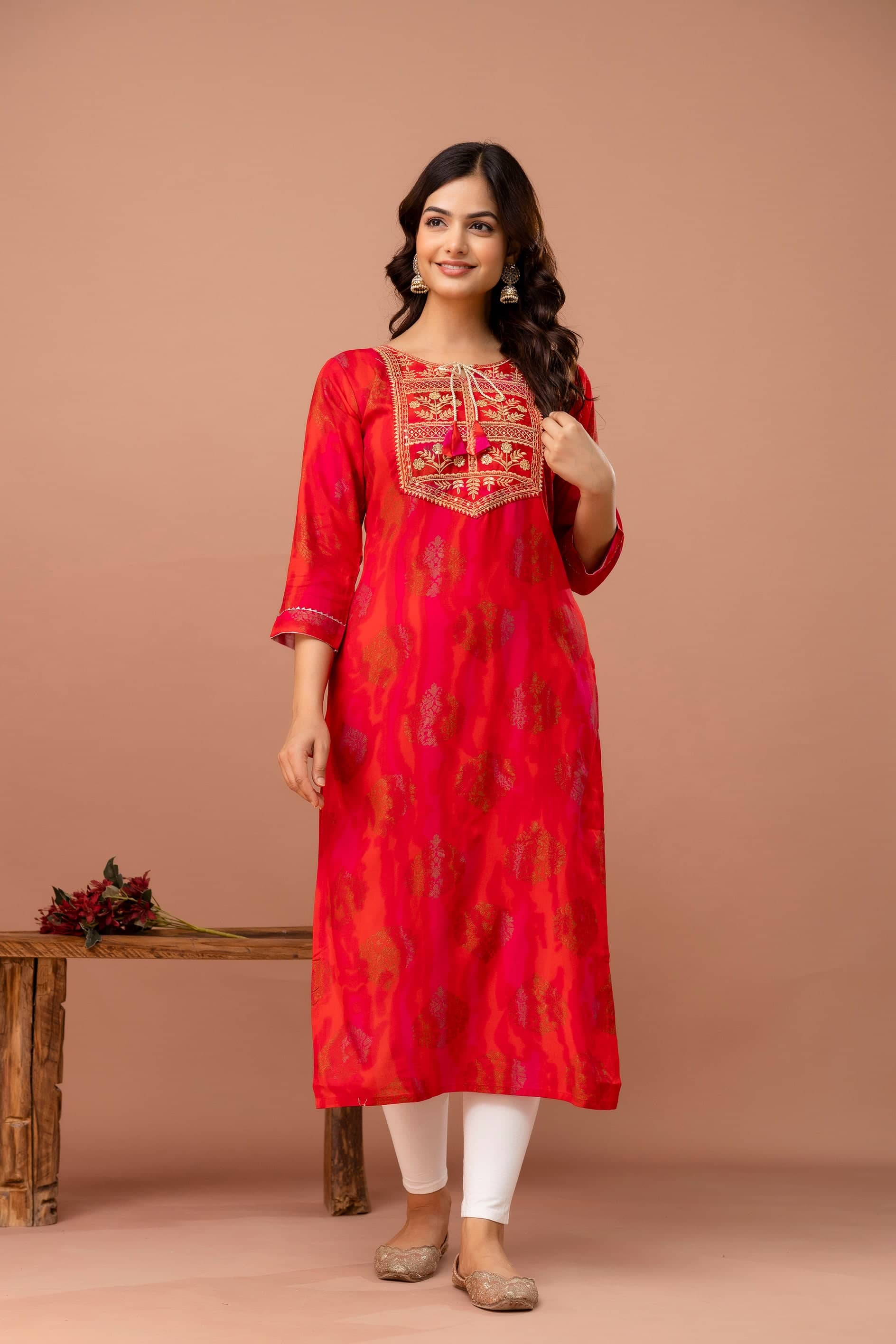 Kapadia Women Rayon Embroidered Straight Kurti ( Pink ) - Kurtis, Tunics | Buy online on ZillyBuy