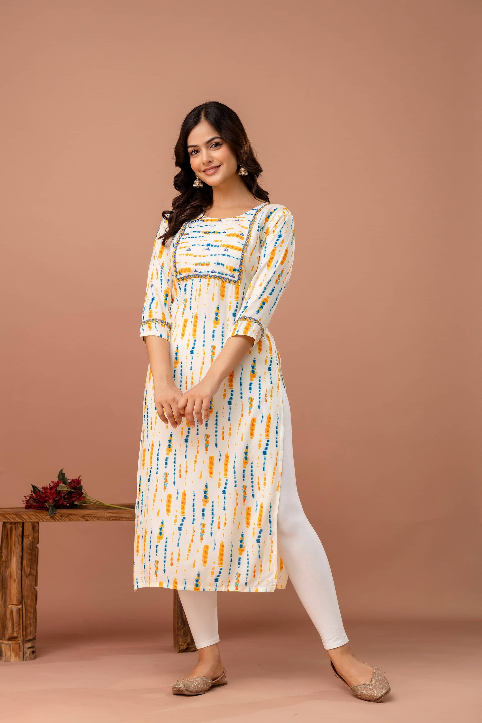 Kapadia Women Rayon Embroidered Straight Kurti ( Cream ) - Kurtis, Tunics | Buy online on ZillyBuy
