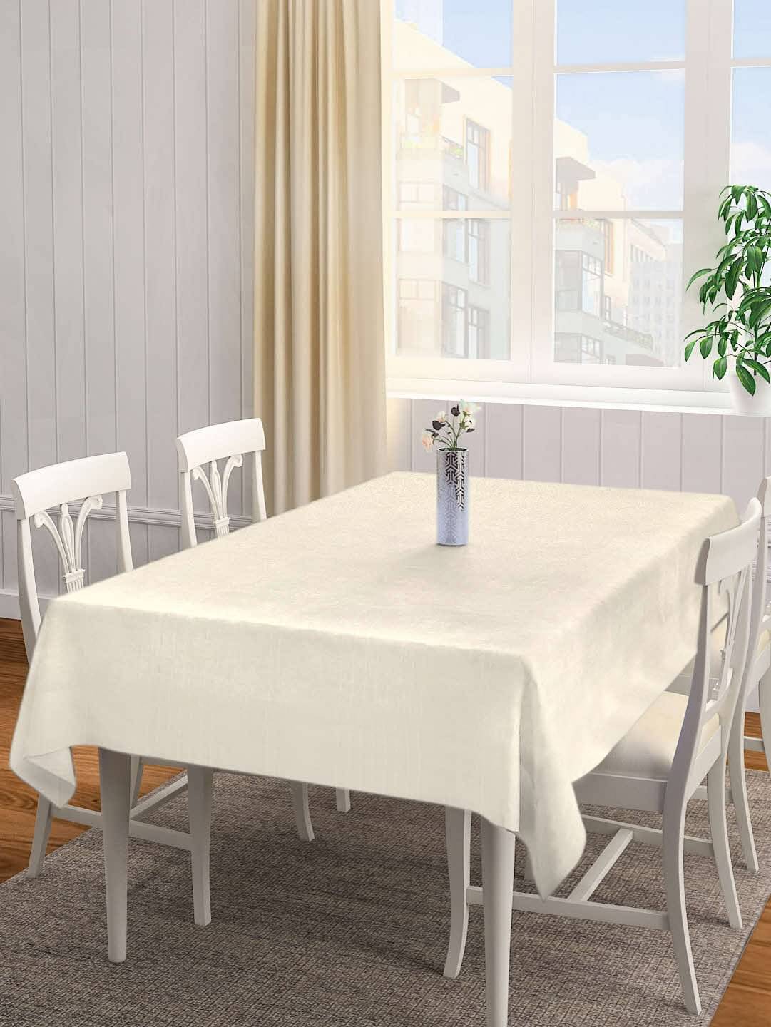 Klotthe Self Design Cotton 6 Seater Rectangle Table Cover ( 180 x 130 ) cm Pack of 1 Off White Klotthe Self Design Cotton 6 Seater Rectangle Table Cover ( 180 x 130 ) cm Pack of 1 Off White