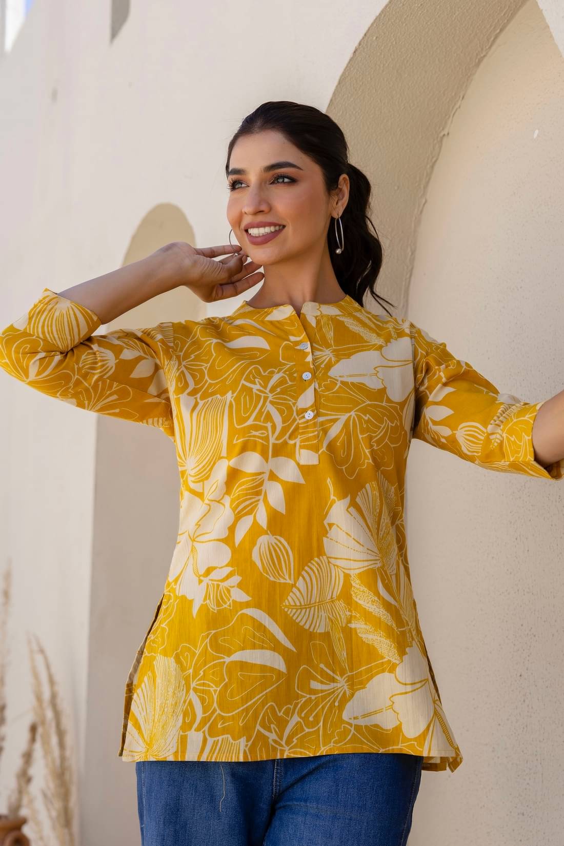 Kohsh Women Cotton Printed Straight Kurti ( Yellow )     			Kohsh Women Cotton Printed Straight Kurti ( Yellow )