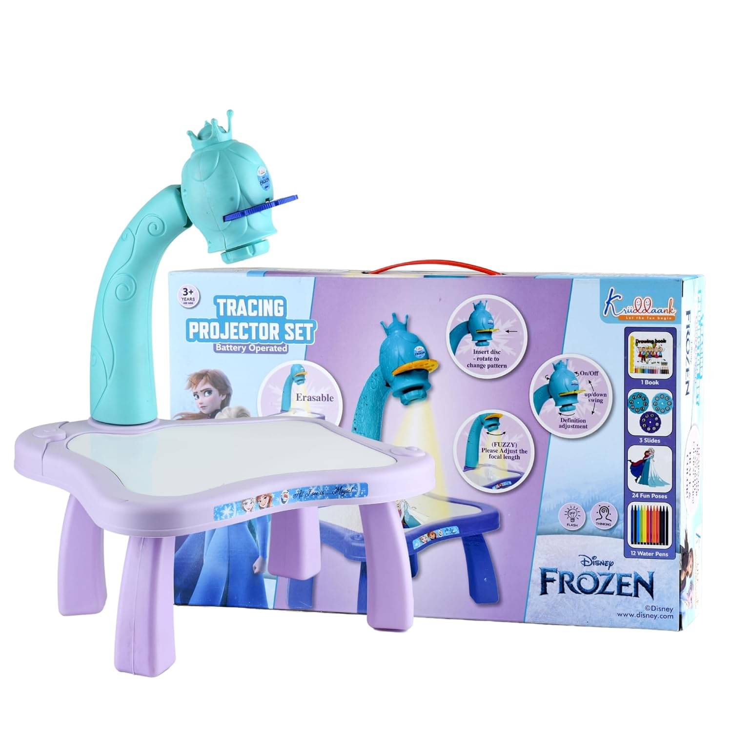    			Kriiddaank Plastic Frozen Drawing Kids Projector Set Painting Desk Table with Patterns & Colorful Water Pens Table Lamp for Better Creativity & Education Board Game for Kids