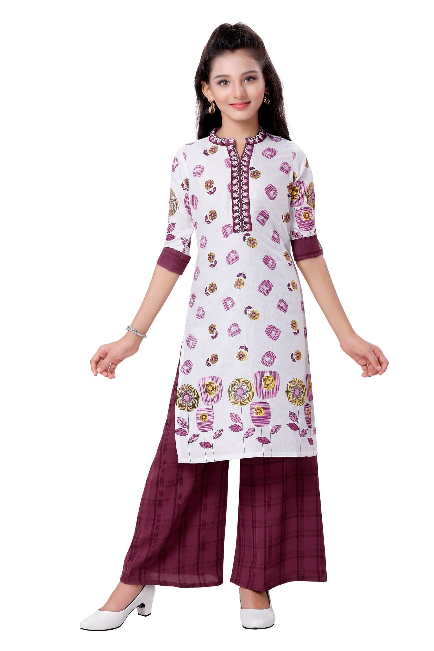    			MASTARANG Girls Georgette Kurti with Sharara ( Pack of 1 , Wine )