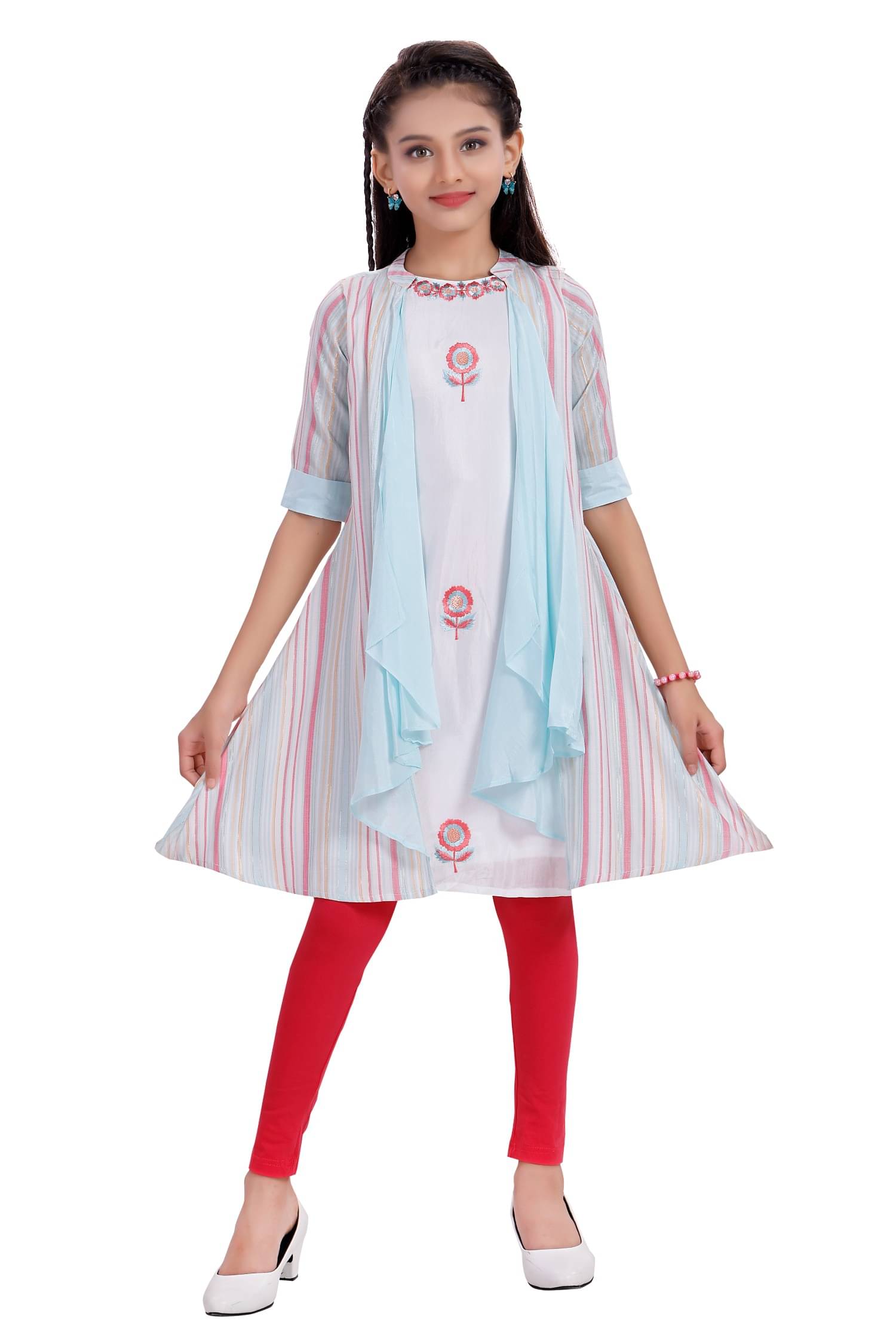     			MASTARANG Girls Rayon Kurti with Legging ( Pack of 1 , Blue )