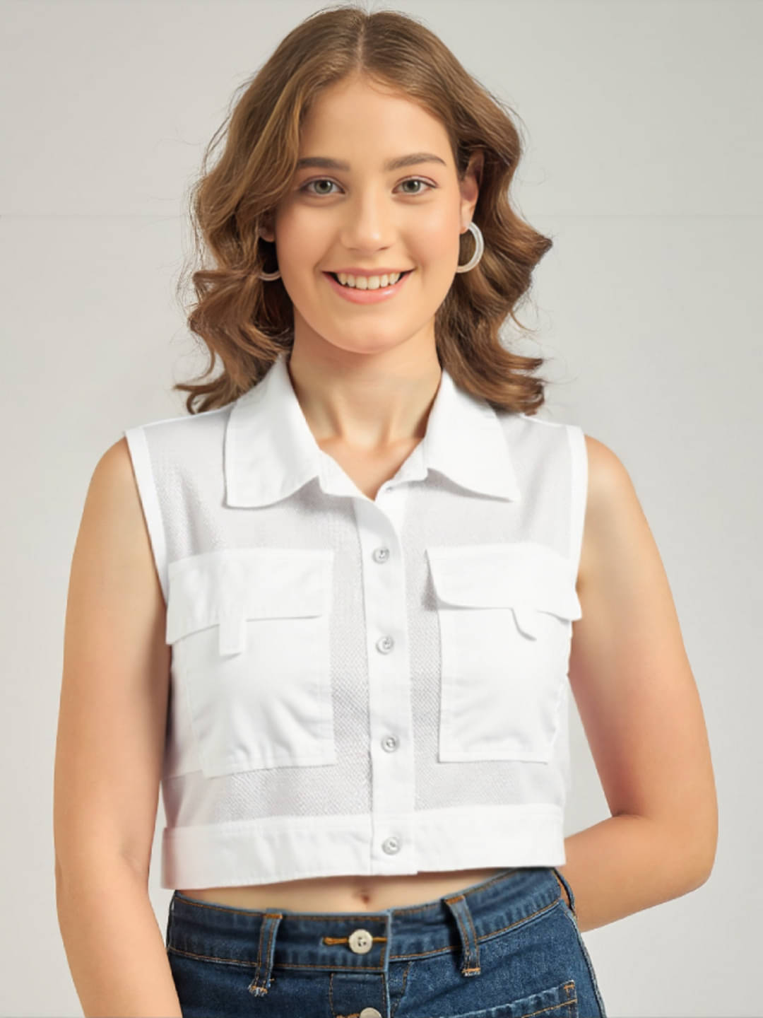     			MAYKR Women's Cotton Crop Top ( White )