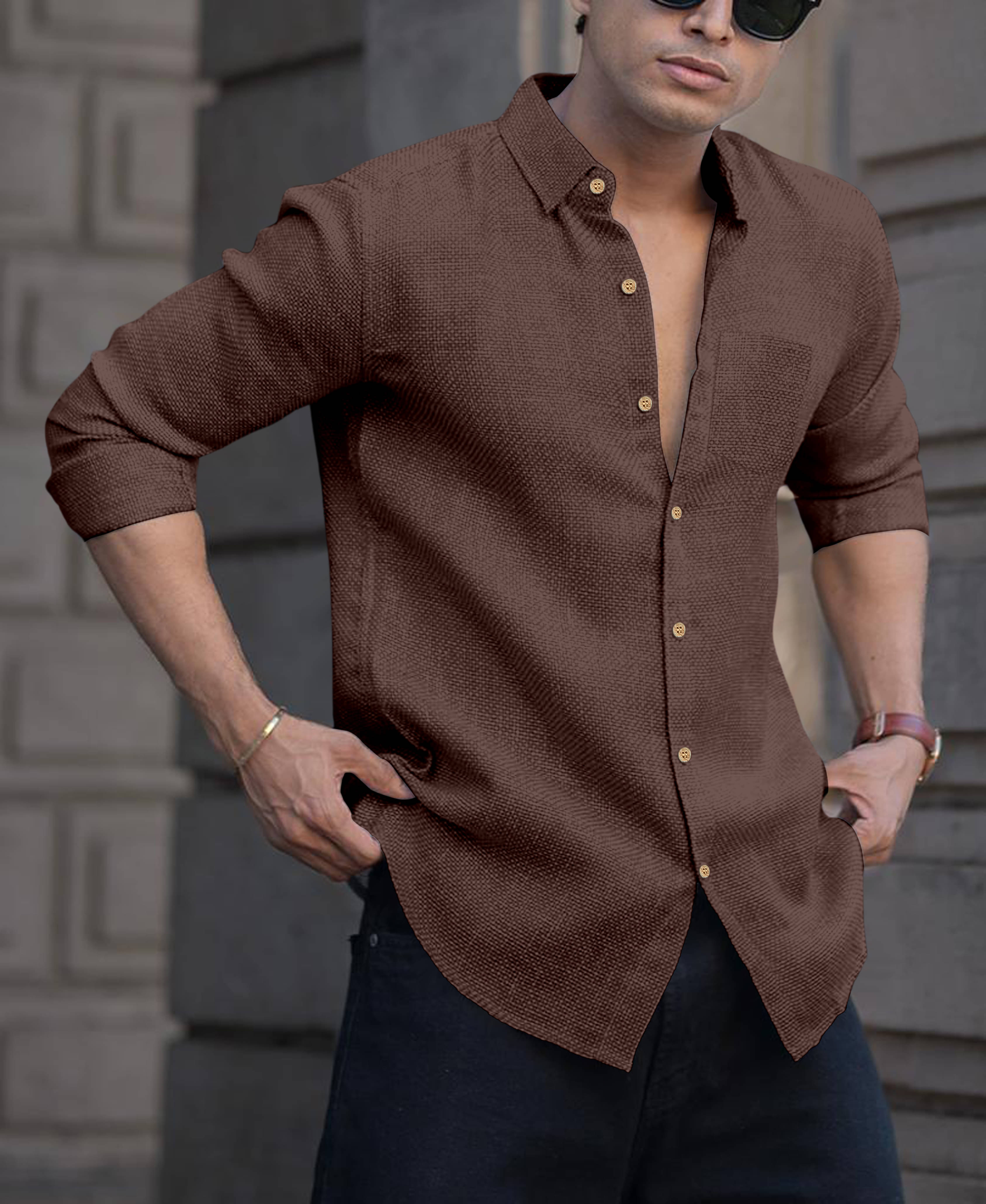     			Mameru Linen Regular Fit Full Sleeves Men's Formal Shirt - Brown ( Pack of 1 )
