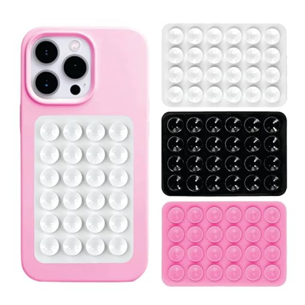     			NEKIFACE Silicone Suction Phone Case Anti-Slip Silicone Back Cover Multipurpose Hands-Free Sticky Pads for Phone Case Mount for Selfies Videos Mirror Shower Car Dashboard and Windshield (Pack of 3)