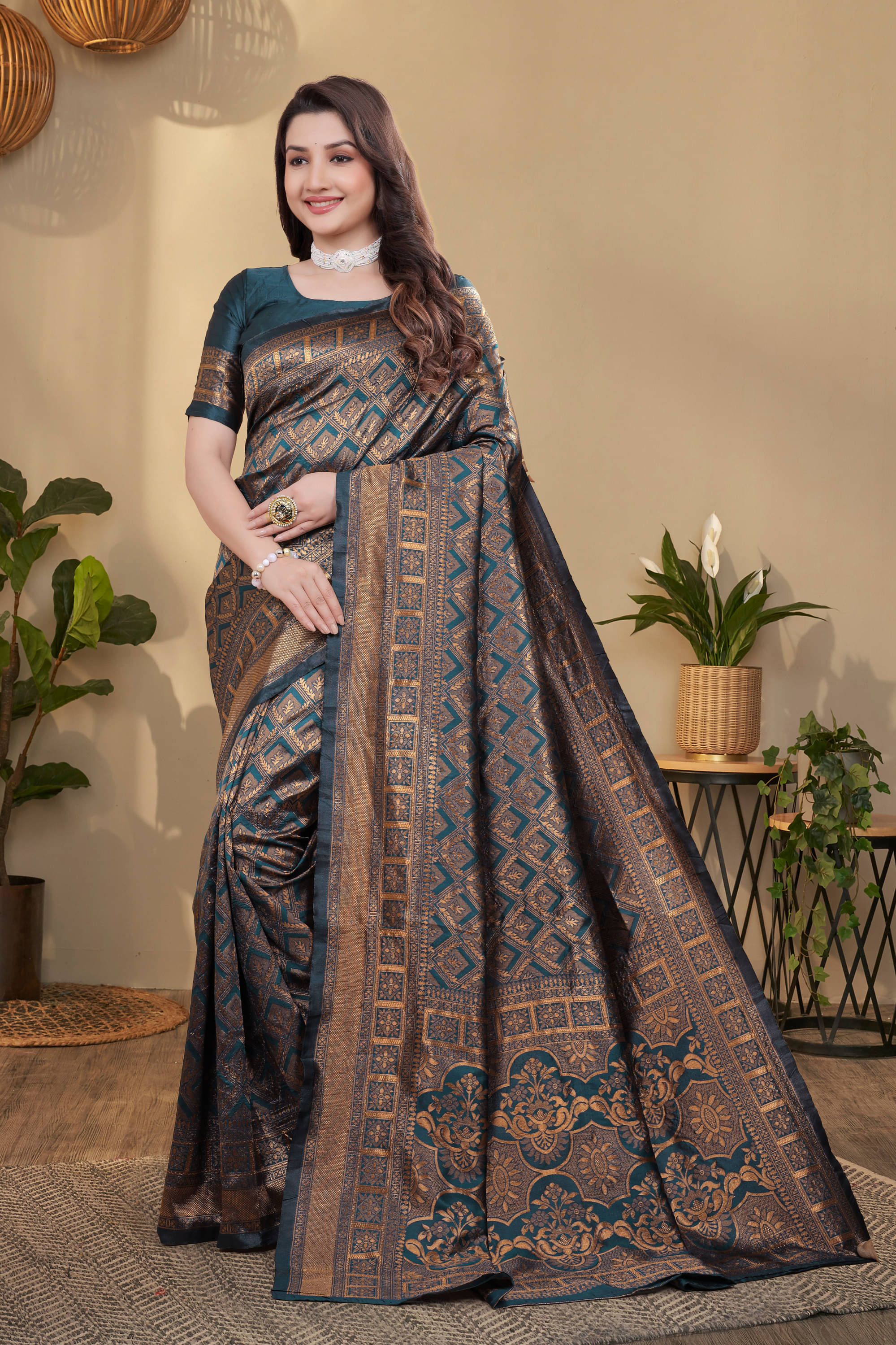NENCY FASHION Banarasi Silk Woven Saree With Unstitched Blouse Piece ( Teal ) NENCY FASHION Banarasi Silk Woven Saree With Unstitched Blouse Piece ( Teal )