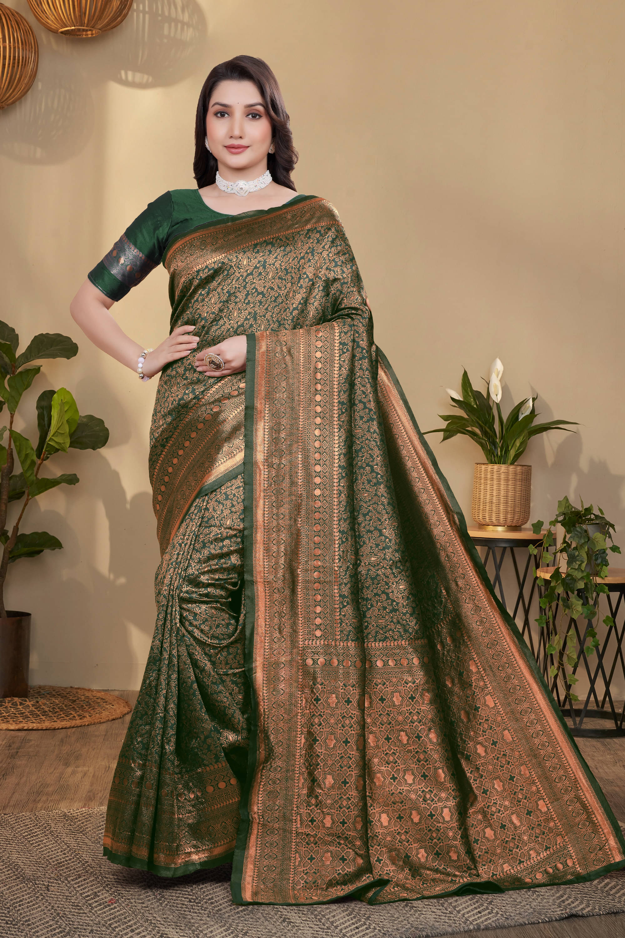 NENCY FASHION Banarasi Silk Woven Saree With Unstitched Blouse Piece ( Green ) NENCY FASHION Banarasi Silk Woven Saree With Unstitched Blouse Piece ( Green )