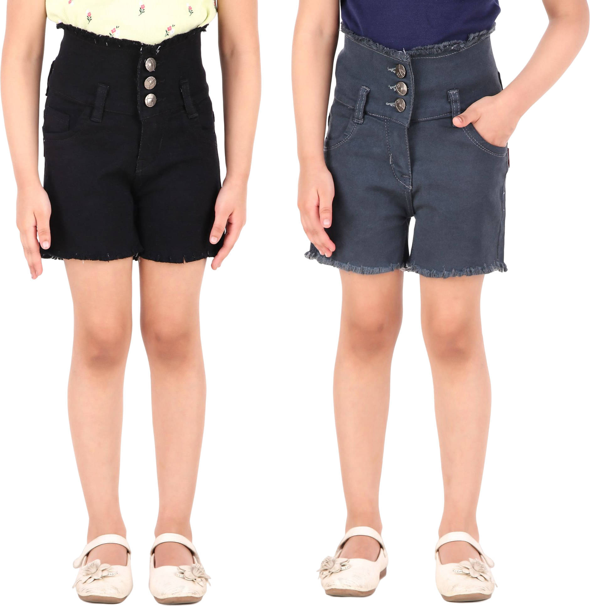     			PX4 JEANSWEAR Pack of 2 Girls Denim Shorts ( Black )