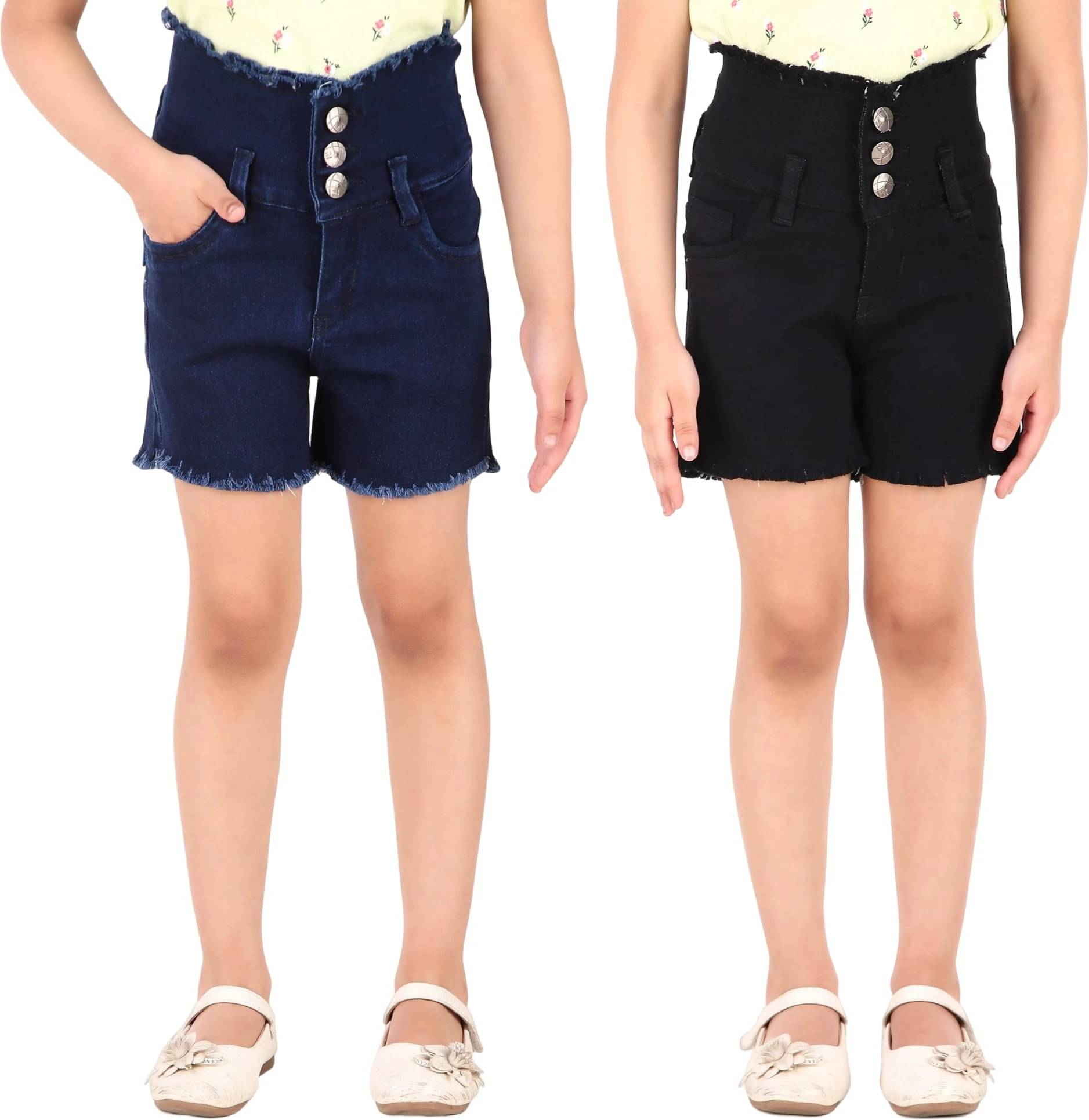     			PX4 JEANSWEAR Pack of 2 Girls Denim Shorts ( Black )