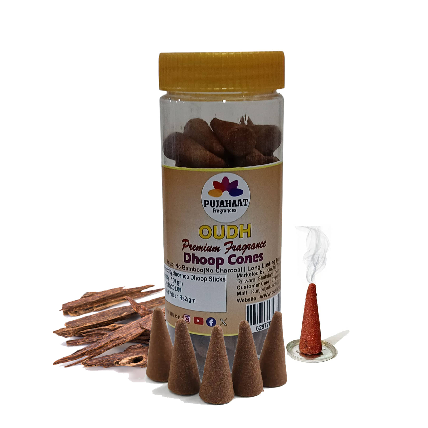     			Pujahaat Incense Dhoop Cone Oudh 100 gm ( Pack of 1 )