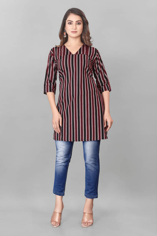 Rudra Enterprise Women Cotton Striped Straight Kurti ( Maroon )     			Rudra Enterprise Women Cotton Striped Straight Kurti ( Maroon )