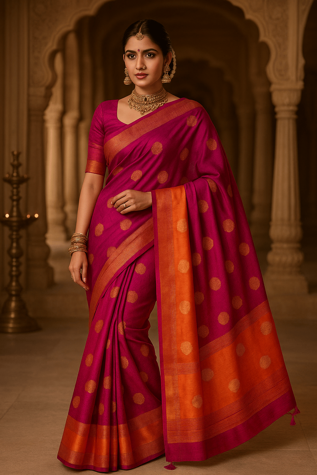     			SARADA HANDLOOM Cotton Embroidered Saree With Unstitched Blouse Piece ( Rani )