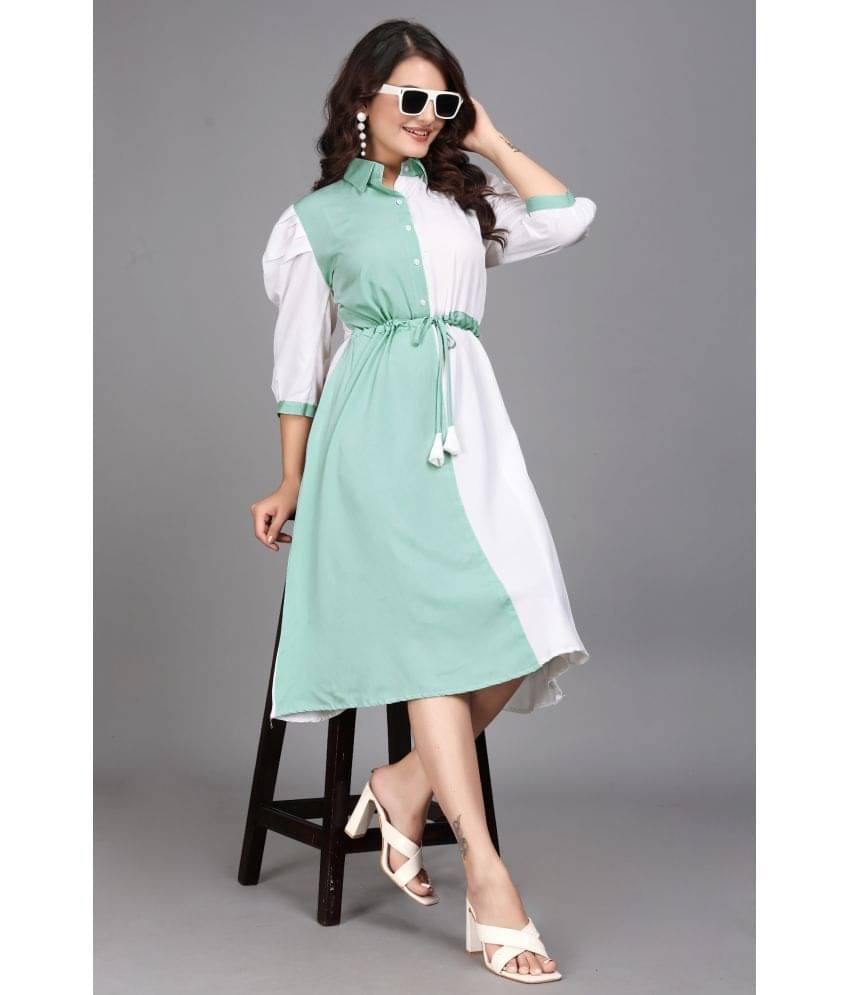     			Shcon Women Cotton Colorblock Fit & Flare Dress ( Sea Green )