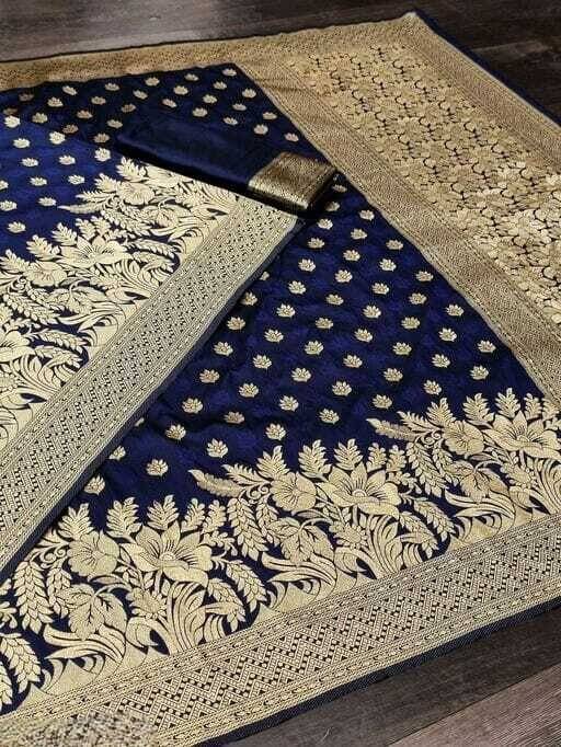 Sundhaji Trends Banarasi Silk Embellished Saree With Unstitched Blouse Piece ( Navy Blue ) Sundhaji Trends Banarasi Silk Embellished Saree With Unstitched Blouse Piece ( Navy Blue )