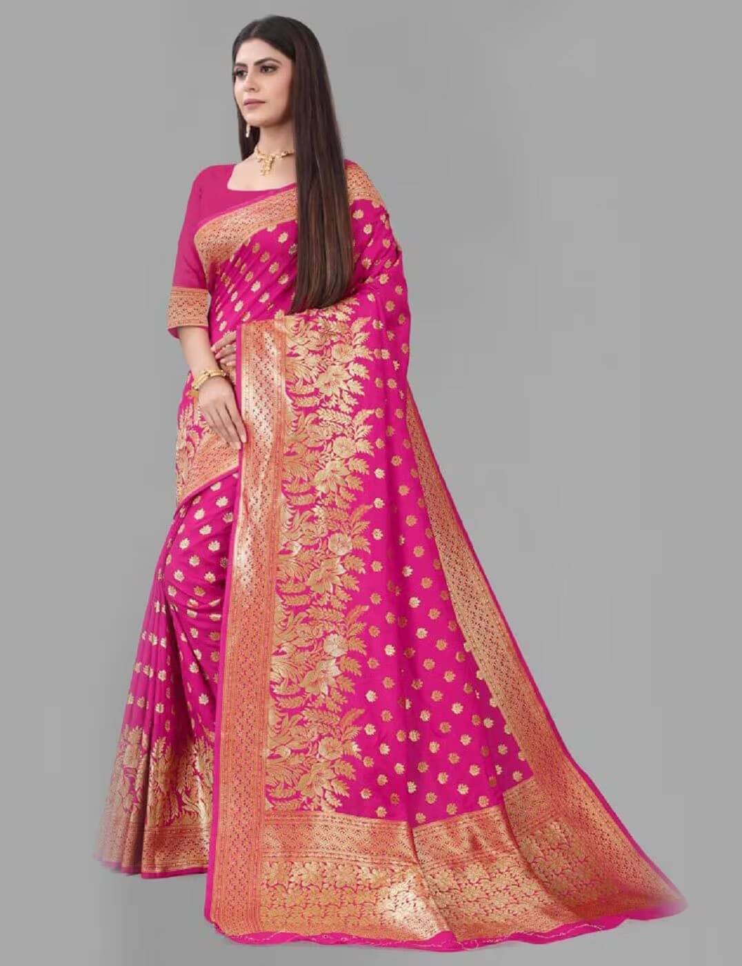 Sundhaji Trends Banarasi Silk Embellished Saree With Unstitched Blouse Piece ( Rani ) Sundhaji Trends Banarasi Silk Embellished Saree With Unstitched Blouse Piece ( Rani )