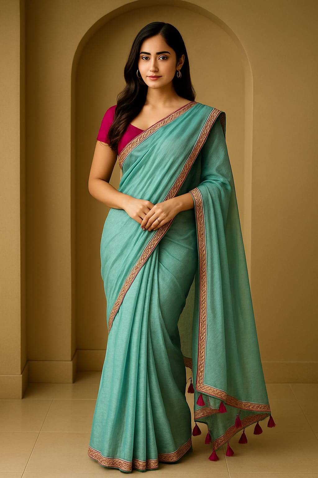     			Sureta Silk Blend Self Design Saree With Unstitched Blouse Piece ( Blue )