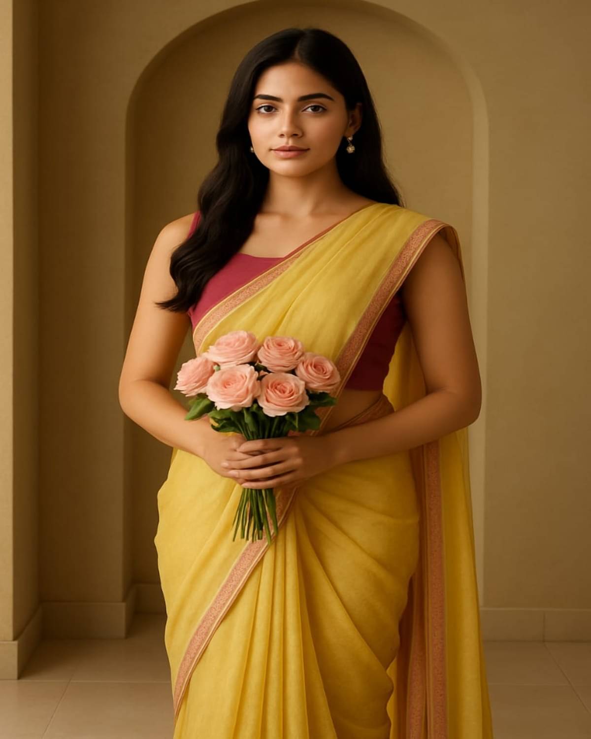     			Sureta Silk Blend Self Design Saree With Unstitched Blouse Piece ( Yellow )