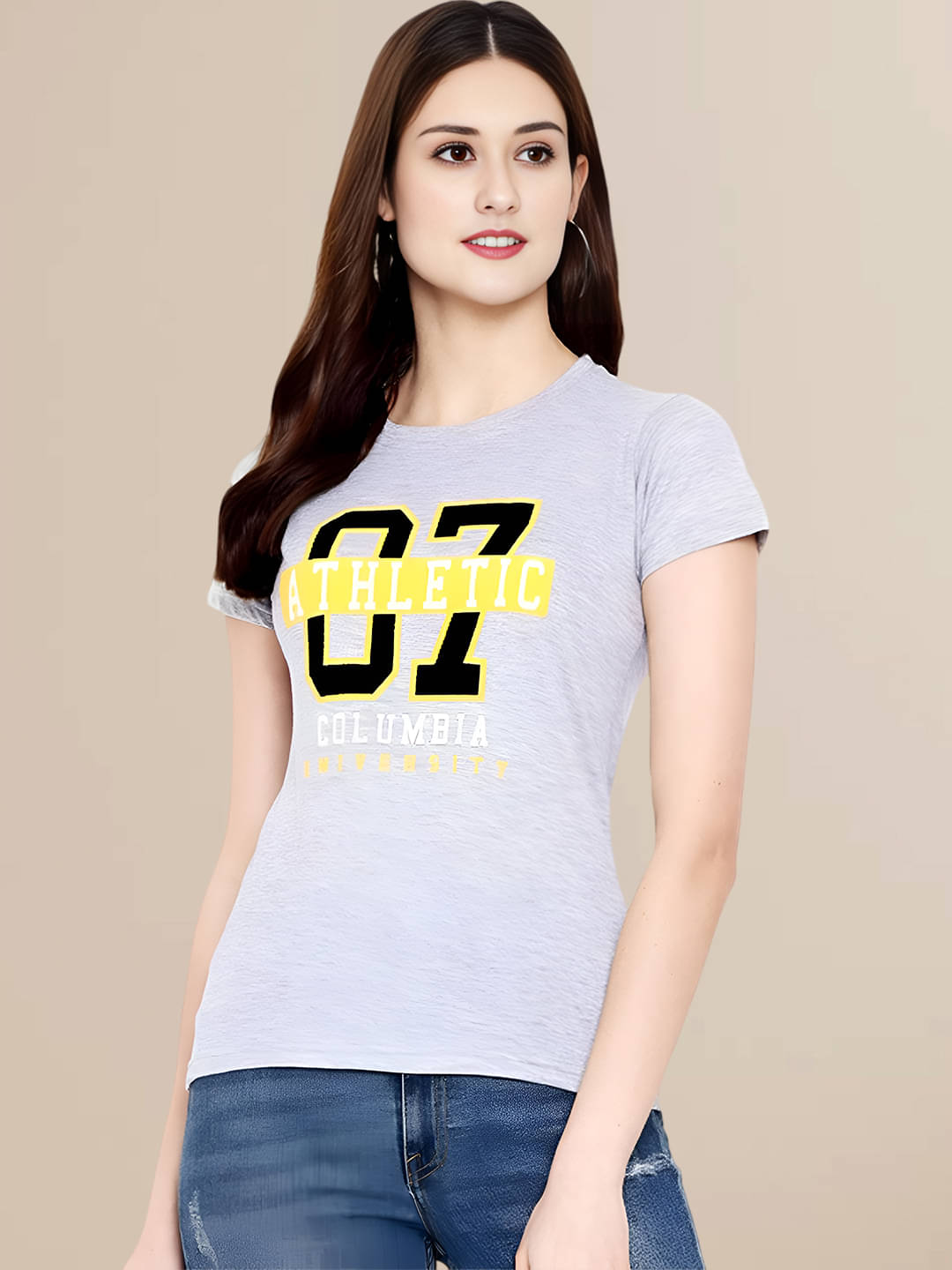 Tromko Women Cotton Printed Regular Round Neck T-Shirt ( Grey ) Tromko Women Cotton Printed Regular Round Neck T-Shirt ( Grey )