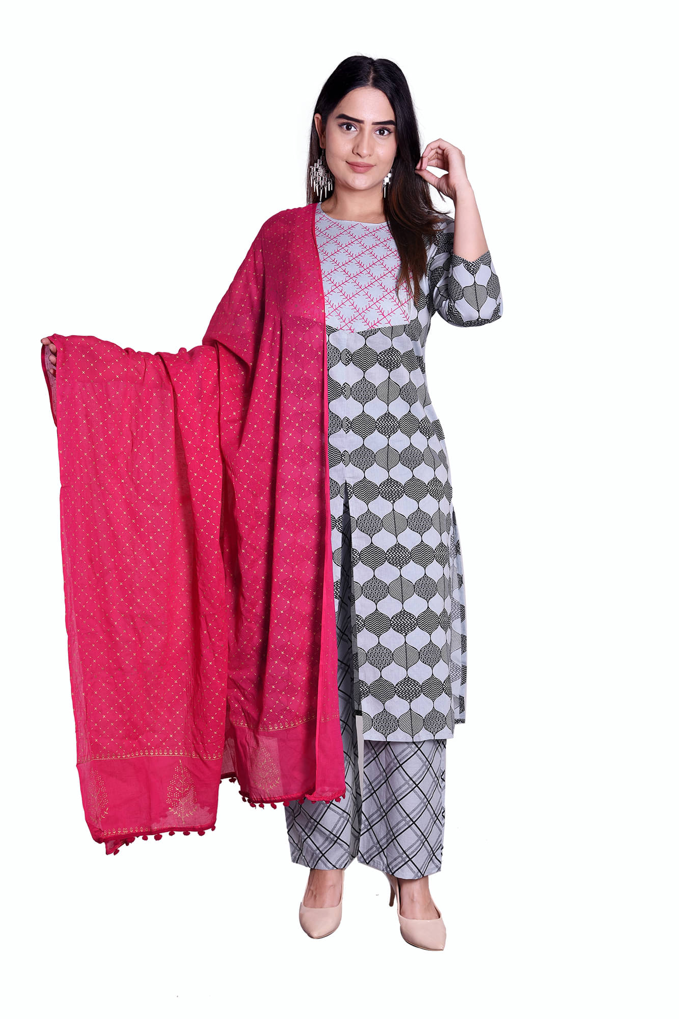 VDV CREATION Women Cotton Printed Straight Kurti with Dupatta ( Pink )     			VDV CREATION Women Cotton Printed Straight Kurti with Dupatta ( Pink )