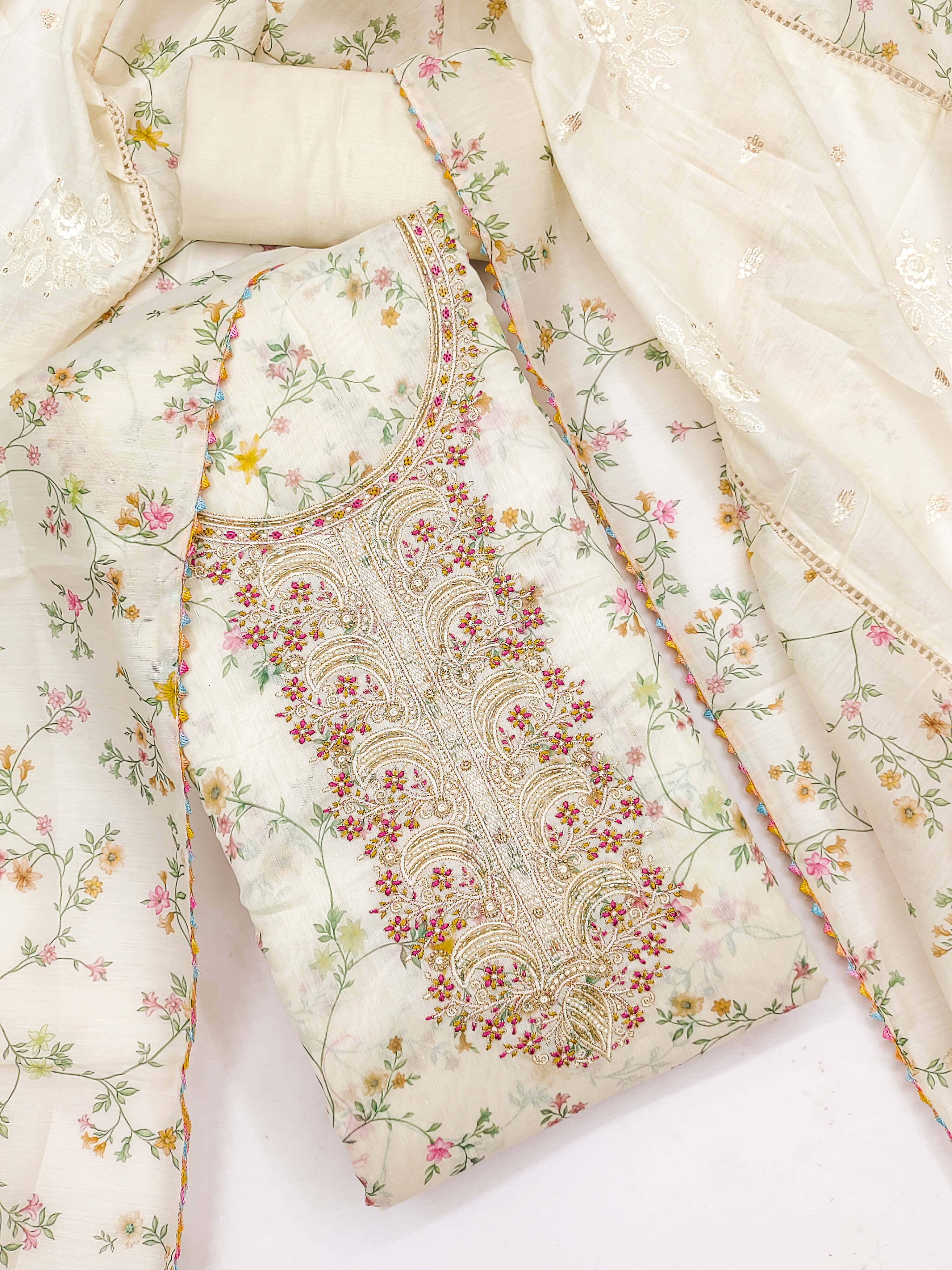     			VEDANT VASTRAM Women Chanderi Unstitched Dress Material ( Off White )